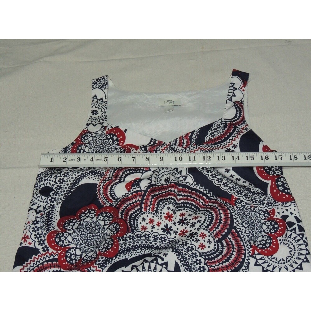 Ann Taylor Loft Shift Dress Wmns 6 Red Blue Paisley Floral Medallion Boho Summer - Picture 3 of 6